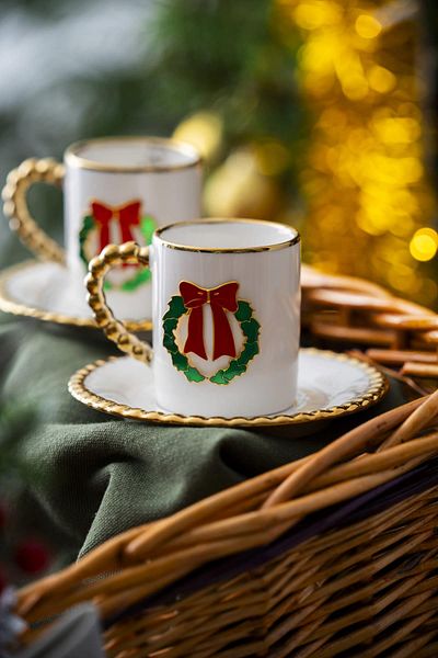ACAR Dario New Year's 2-Person Ribbon Coffee Cup Set - 90 ml