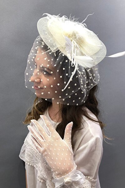 Hobigram Beyaz Puanlı Kumaş Gelin Eldiveni Ve Beyaz Puantiyeli Nikah Şapkası ...