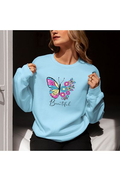 SUNFREE SWEATSHIRT OVERSIZE BUMBAC CU GÂT DE BICICLETA IMPRIMAT CU FLORI