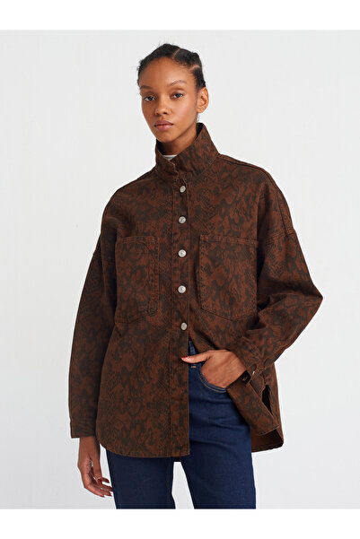 Dilvin 50746 Parçaboya Oversize Gömlek-Kahve