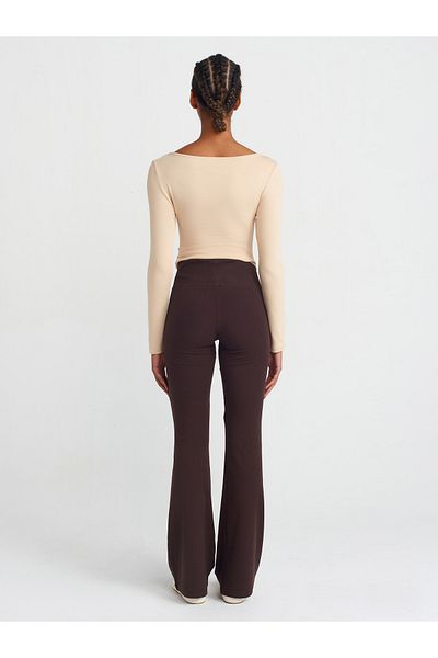 Dilvin 71054 Ribbed Spanish Leg Pantalon-Dark Brown