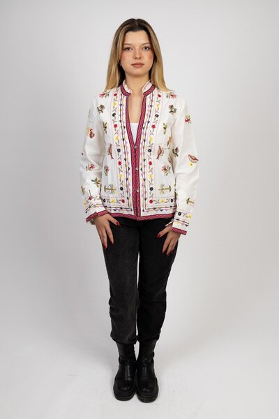 Miss Boheme Beyaz Renk Motif Nakış İşlemeli Bohem Ceket