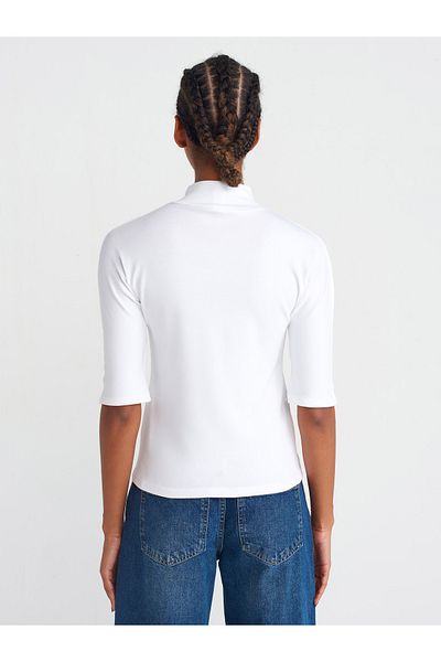Dilvin 31244 Stand Collar T-Shirt-White