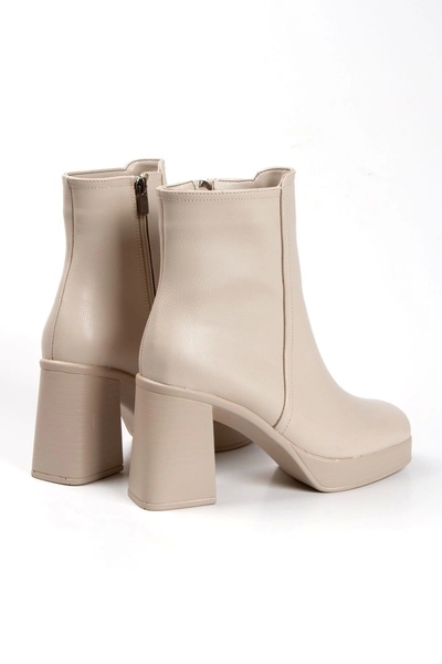 MFT AYAKKABI Kadın Bej Yüksek Topuklu Fermuarlı Bot