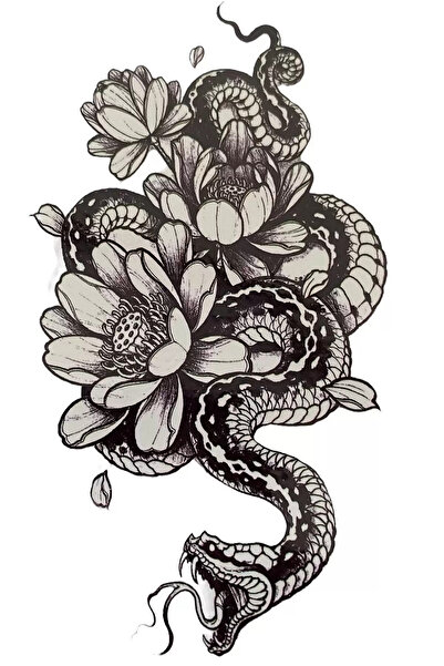 Genel Markalar 3d Geçici Çiçek Ve Yilan Dövme Tattoo