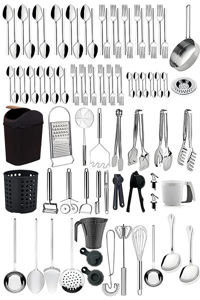 Selenica 94 Pieces Daily Use 60 Pieces Fork Spoon Set, Steel Ladle Set Kitchen Prep Utensils