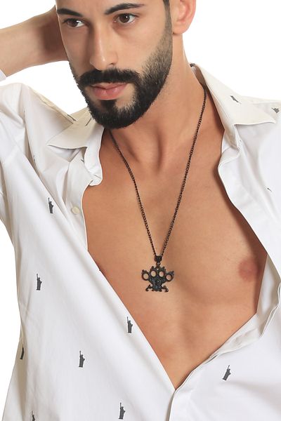 LABALABA Men's Black Oxide Finish Oilcloth Icon Necklace