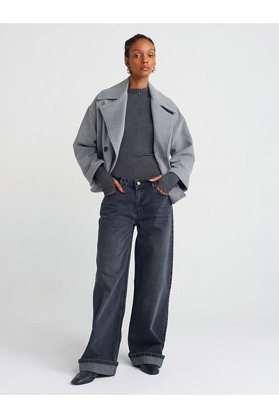 Dilvin 71743 Wide Cut Denim Trousers-Black