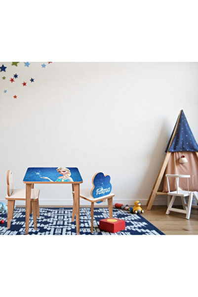 wudie İsme Özel Baskılı Masa 2sandalye Ahşap Aktivite Masası Çocuk Masa Sanda...