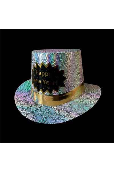 Parti Dükkanım New Year Happy New Year - Silver Trilby Cap with Hologram 1 Piece