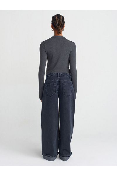 Dilvin 71743 Wide Cut Denim Trousers-Black