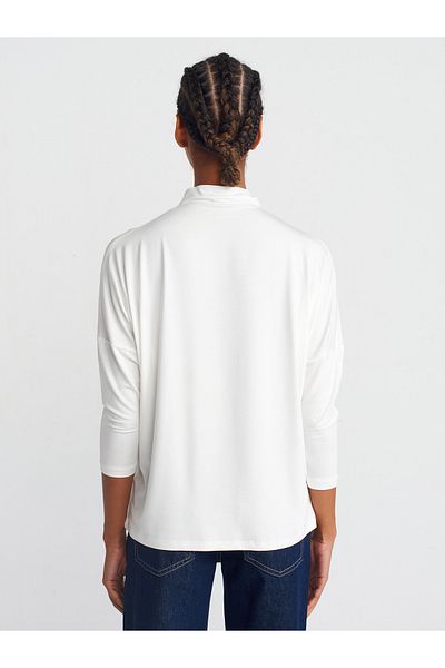 Dilvin 31468 Stand Collar Viscose Top-Ecru