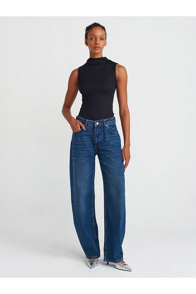 Dilvin 71747 Tint Balloon Cut Low Waist Denim Trousers