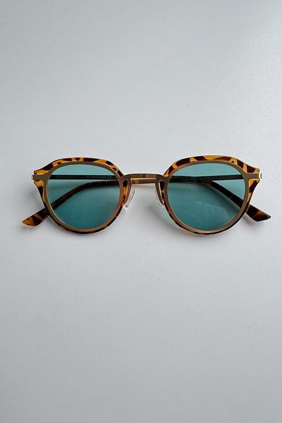 DSN Green Glass Leopard Patterned Bold Sunglasses - Frame