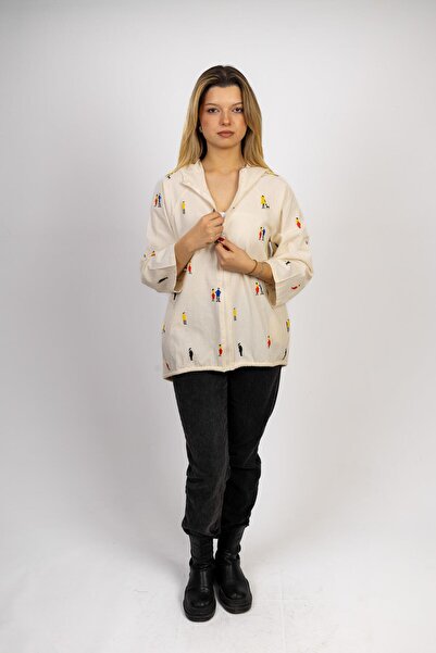Miss Boheme Krem Ham Keten Ceket