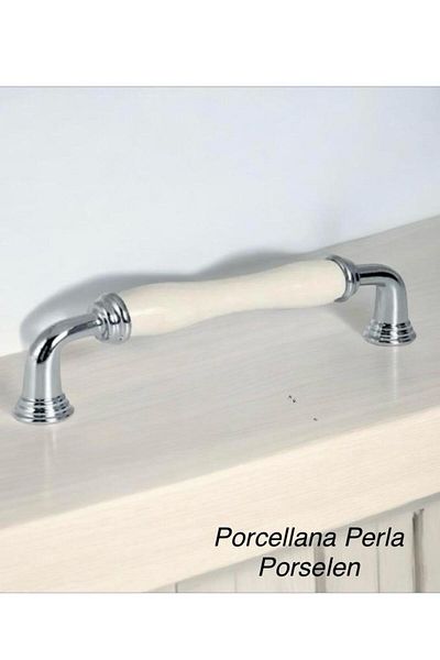 Porcellana Perla (9.6 سم) - مقبض معدني من البورسلين الكريمي، مقبض درج خزانة الأثاث، مقبض المطبخ، ياقوت 96 مم-STK3331