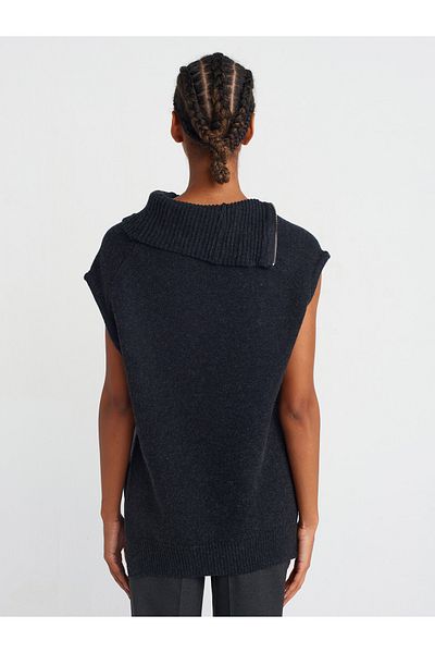 Dilvin 10667 Model Anthracite Knitwear Sweater - Zippered Collar