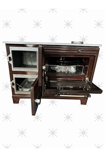 Hoşseven Kahverengi emaye demir döküm kuzine fırınlı camlı uyuyan soba