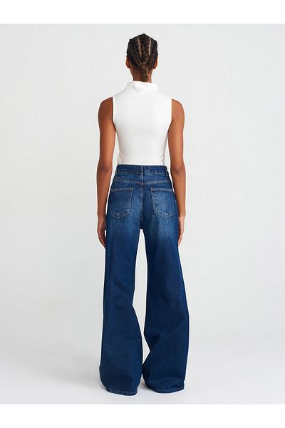 Dilvin 71746 Dark Wide Wideleg Denim Trousers-Navy