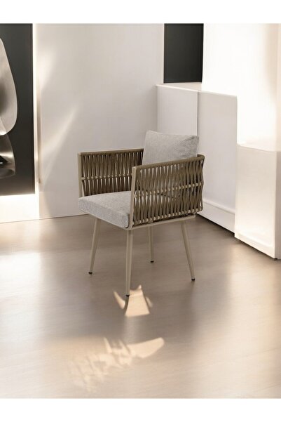 Rozexi Milano Çay Seti Tekli Koltuk Sandalye Berjer Oturma Odası Kafe Antre Hol Ofis Krem Metal