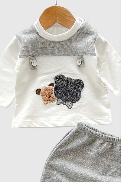 dinamik çocuk 100% Cotton Seasonal Suit for Baby Boy - 2-Piece Bottom and Top Set, Embroidered Long Sleeve, Shoulder Snap 0-3-6-9 Months