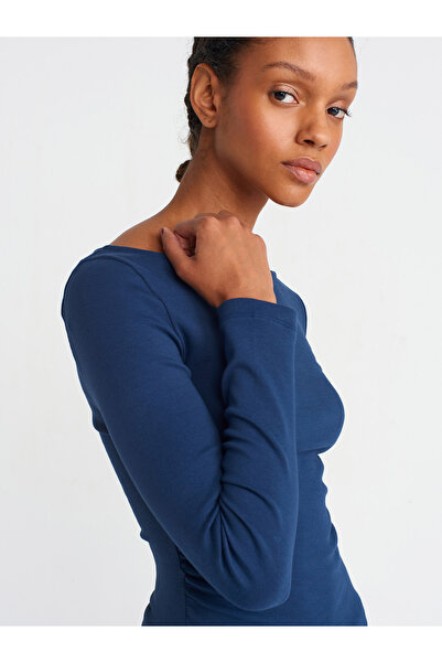 Dilvin 31401 Top cu gât barcă adunat-albastru marin