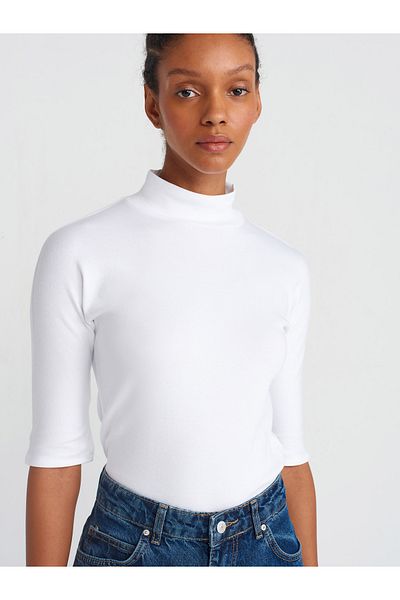Dilvin 31244 Stand Collar T-Shirt-White