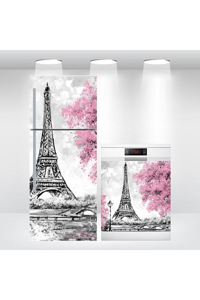 Bigaimaj Αυτοκόλλητο Foil Eiffel - Αυτοκόλλητο για το κάλυμμα του ψυγείου και του πλυντηρίου πιάτων