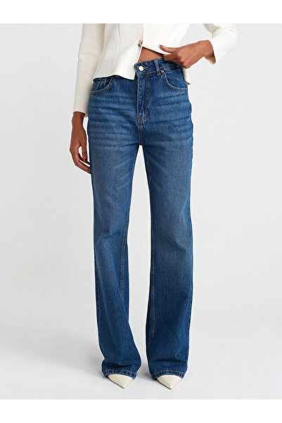 Dilvin 71748 Σκούρο Χρώμα Wideleg Τζιν Culottes-Μπλε