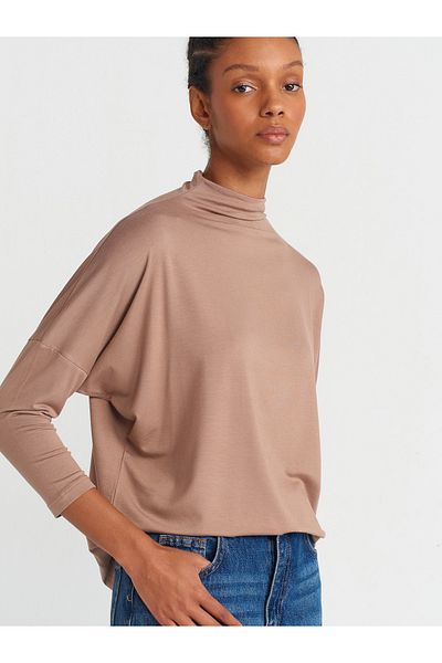 Dilvin 31468 Stand Collar Viscose Top-Mink
