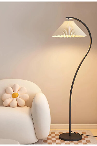 Fico Home Modern Tasarım Umbrella Abajur Ayaklı Lambader Krem Şapka Mat Siyah...