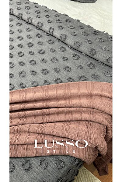 LUSSO Ponpon Antrasit Çift Kişilik Yatak Örtüsü 250x260 2 Yastık