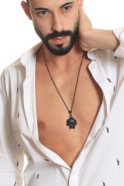 LABALABA Men's Black Oxide Plated Skull Icon Necklace