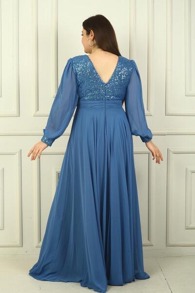 By Saygı فستان سهرة طويل من الشيفون للنساء من الأمام والخلف ورقبة على شكل حرف V مع بطانة من الترتر مقاس كبير