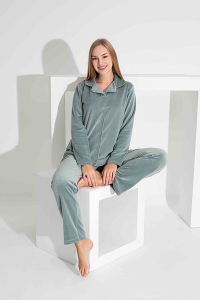 Tarık Women's Front Buttoned Long Sleeve French Velvet Fabric Mother-Daughter Combination Winter Warm Pajamas Set