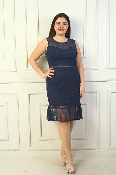 By Saygı Γυναικείο φόρεμα με δαντέλα με κεντημένη φούστα με χάντρες στο μπροστινό μέρος