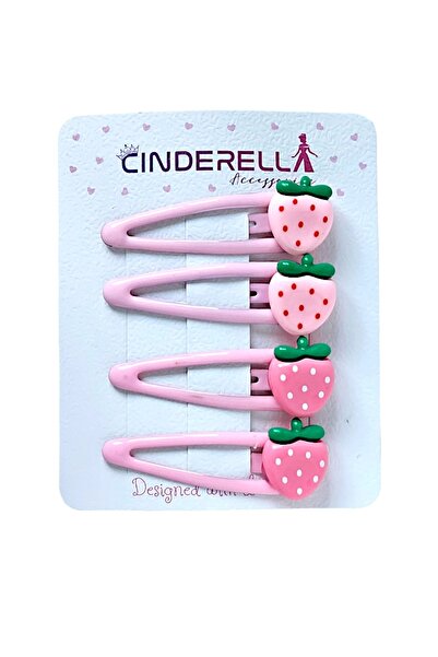 Cinderella Set roz de 4 catarame pentru fete cu model de căpșuni - moale și snap