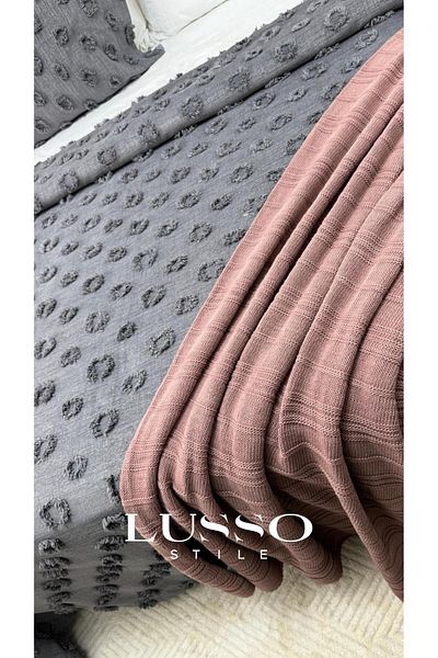 LUSSO Pompom Anthracite Double Bedspread 250X260 2 Pillows