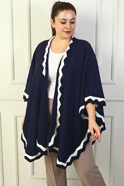 By Saygı Women's Laser Cut Stripe Large Size Acrylic Poncho