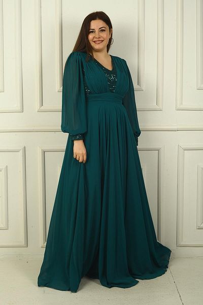 By Saygı Rochie de seară lungă din șifon pentru femei, față, spate, cu decolteu în V, cu căptușeală cu paiete