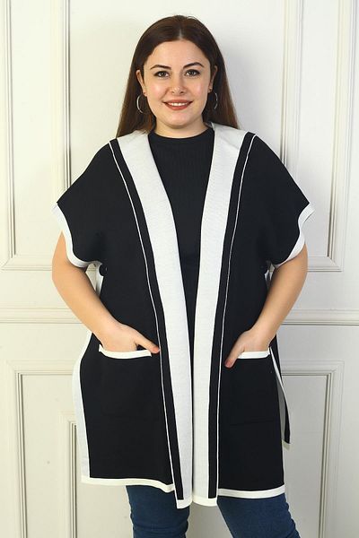 By Saygı Women's Side Button Detailed Hooded Back Patterned Plus Size Poncho