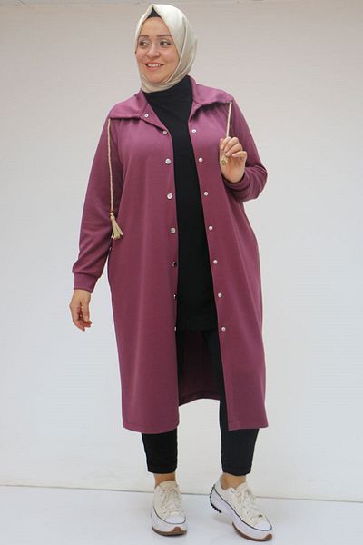 Eslina 43043 Καπάκι Osyho Plus Size με λεπτομέρεια Snap - Plum