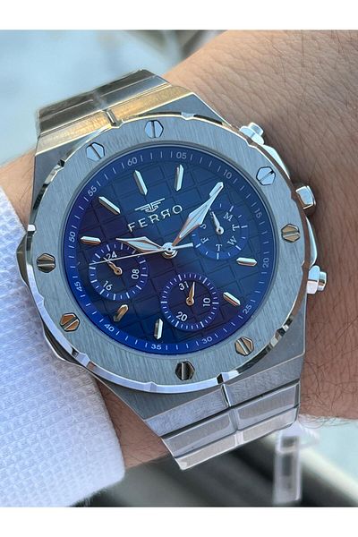 FERRO Steel Cord Inner Functions Active Chronograph 30 Mt Waterproof Men's Wristwatch EFM31369-A3