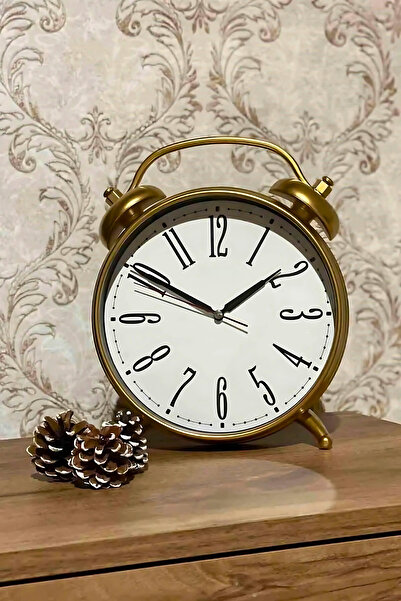 EVCAZIM Dekoratif Gold Masa Saati 25x31 cm | Sessiz Çalışan Şık Masa Saati