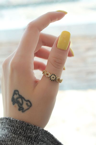 Skygo Adjustable Gold Color Evil Eye Bead Detail Zircon Stone Ring