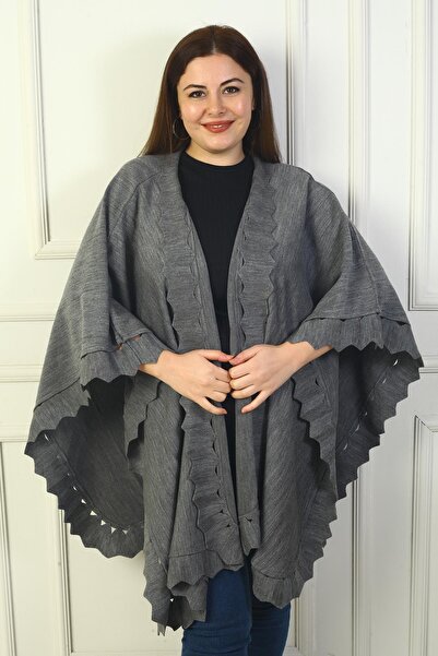 By Saygı Women's Laser Cut Plus Size Acrylic Poncho