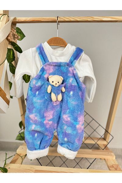 Minizade Colorful Printed Teddy Bear Accessory Badili Salopet Double Set