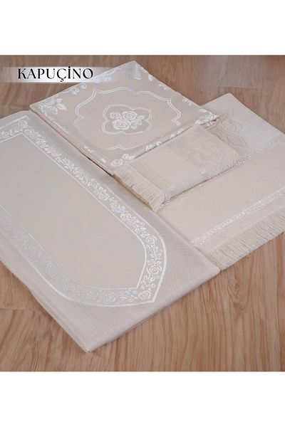 GONCA TEKSTİL Etamin Seamless Embroidered 4-Piece Prayer Rug Set