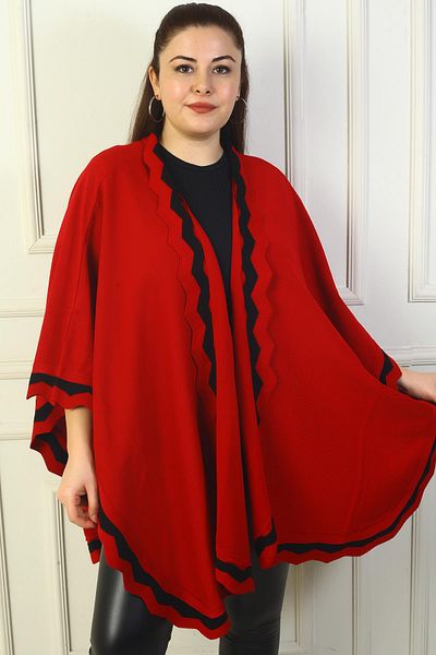 By Saygı Women's Laser Cut Stripe Large Size Acrylic Poncho