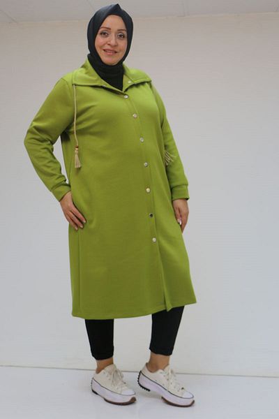 Eslina 43043 Καπάκι Osyho Plus Size με λεπτομέρεια Snap - Oil Green